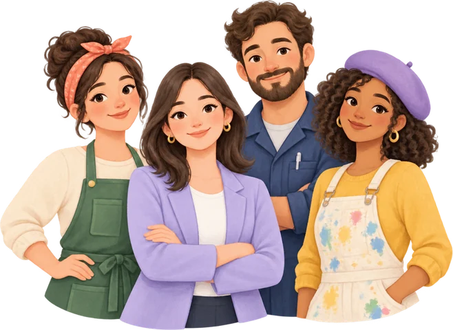 Illustration: a small business team of four employees